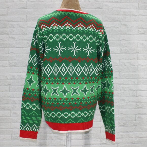 HOLIDAY TIME Sweater Christmas Ugly Velour Cow Reindeer Antler Green Unisex M - Picture 2 of 11
